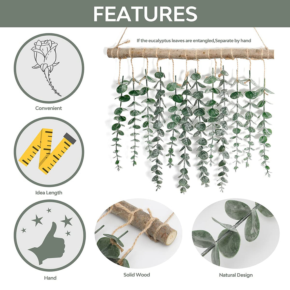 Artificial Eucalyptus Wall Hanging Decor, Fake Eucalyptus Leaves Hanging Wall Plants Greening Farmhouse Rustic Boho Wall Decor for Nursery Bedroom Living Room Kitchen and Bathroom Decor