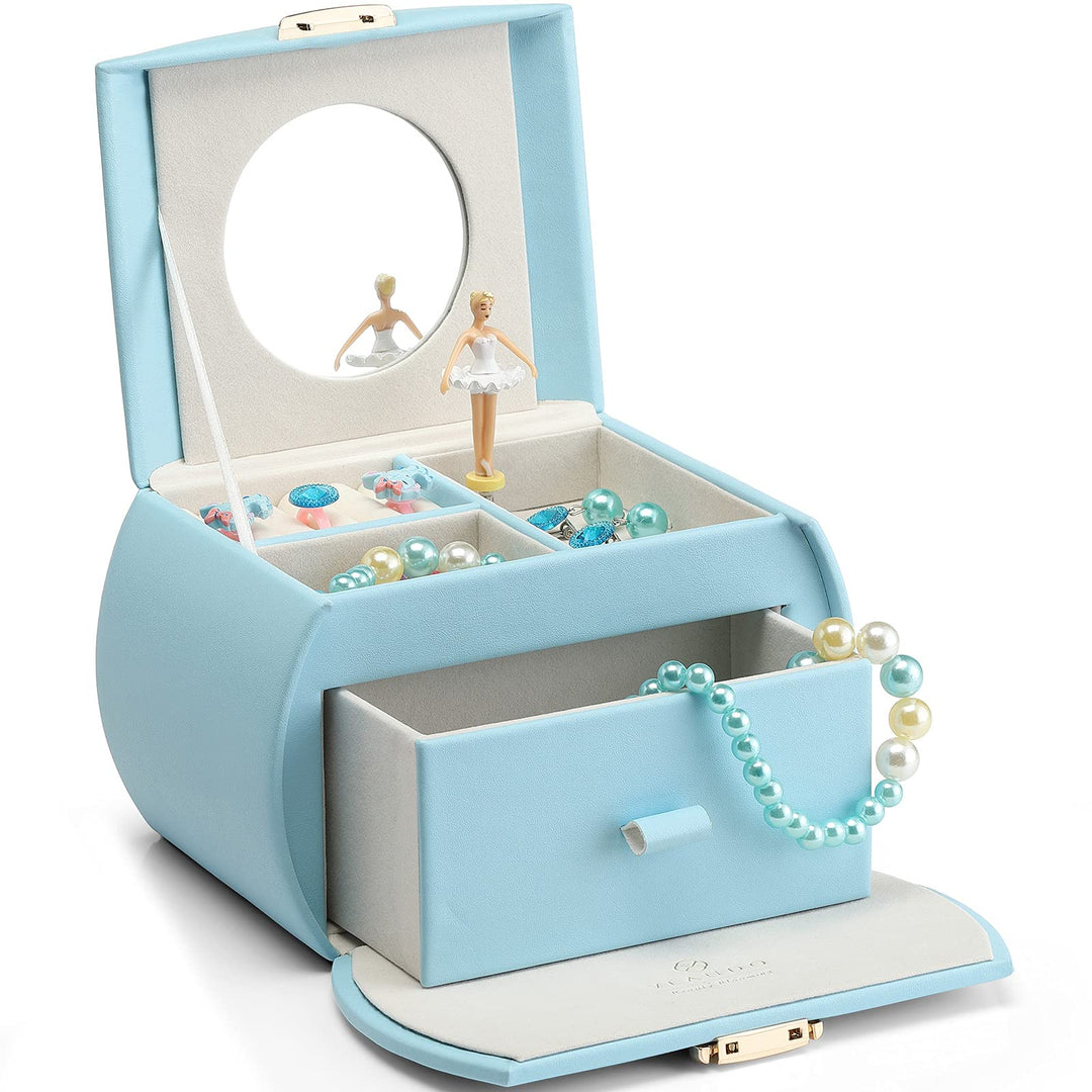 Kids Musical Jewelry Box for Girls with Drawer, Music Box with Ballerina and Stickers for Birthday Bedroom Decor, Gifts for Girls Kids Christmas Thanksgiving Gifts 2023 - Blue