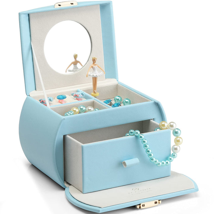 Kids Musical Jewelry Box for Girls with Drawer, Music Box with Ballerina and Stickers for Birthday Bedroom Decor, Gifts for Girls Kids Christmas Thanksgiving Gifts 2023 - Blue