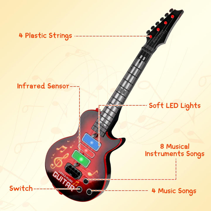 M SANMERSEN Kids Guitar 4 Strings Electric Guitar for Kids Toddler Guitar with Strap Light Up Musical Toys for 3 4 5 Year Old Boys Girls Gifts