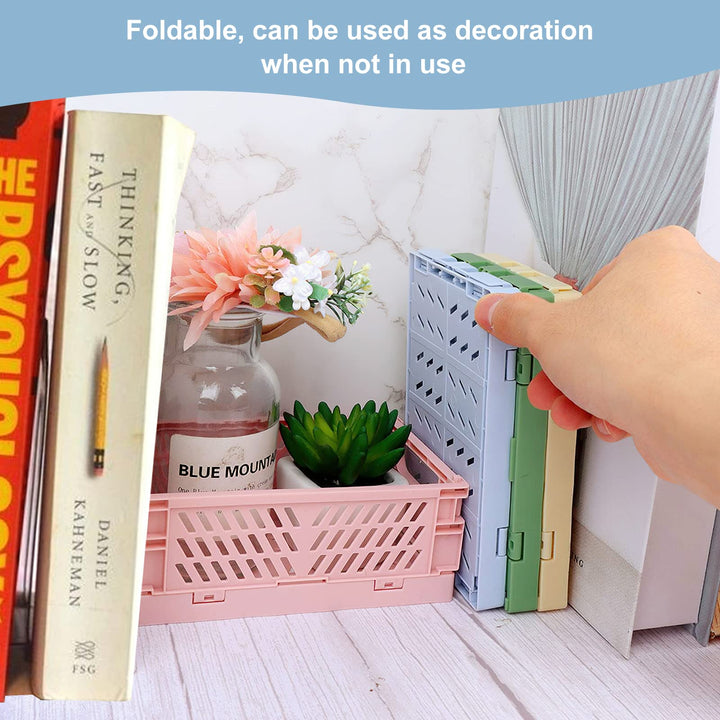 5-Pack Small Foldable Storage Bins for Desk Organization, Stackable Mini Plastic Storage Crates for Home Office Organizer, Folding Small Storage Basket Containers (L5.9 x W3.8 x H2.2)