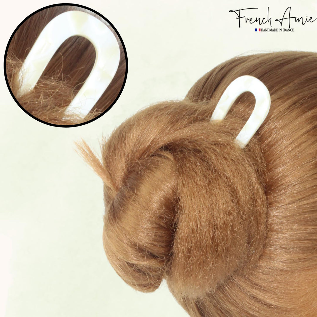 Ivory White Cream Handmade Large Cellulose Acetate Chignon Bun Holder U Hair Pin Stick (Ivory white cream)