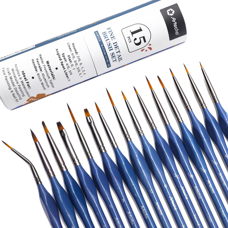Artecho 15pcs Fine Detail Paint Brushes Set, Miniature 