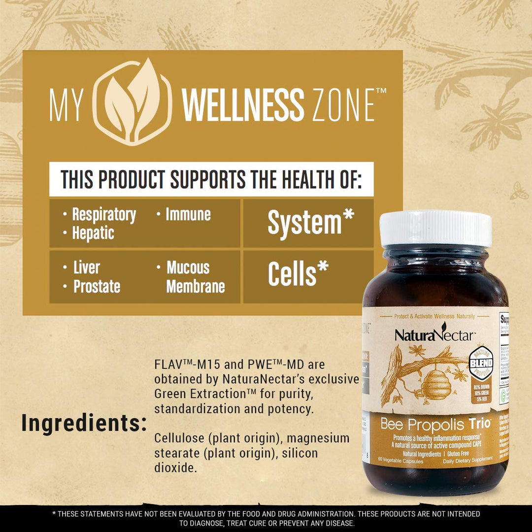 - Bee Propolis Trio Capsules, NSF Certified Premium Brazilian Propolis - Gluten-Free Supplements with More Diverse Flavonoids &amp; PWE - Naturally Sourced Through Ethical Beekeeping (60pcs.)