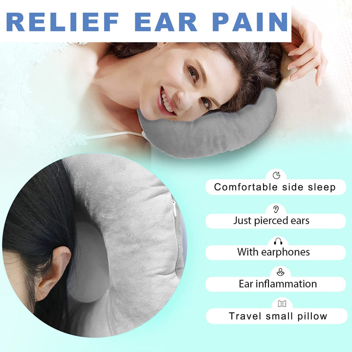 Piercing Pillow for Side Sleepers, Donut Shaped Side Pillow with Hole for Ear, Ear Pillows for CNH and Ear Piercing Ear Pain, Ear Cushions for Sleeping Guard (Gray)