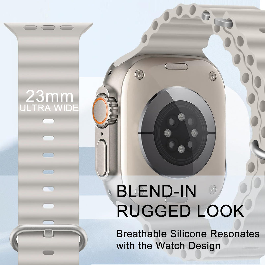 Ocean Silicone Sport Band - Compatible with Apple Watch Ultra 2/Ultra Band 49mm 46mm 45mm 44mm Men Women, Breathable Soft Waterproof Strap for iWatch Ultra 2, iWatch Ultra Series 10 SE/9/8/7/6/5