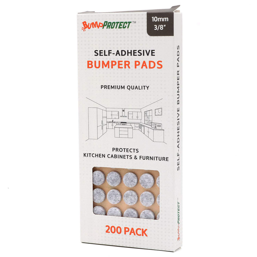 Furniture Felt Pads 3/8 (10mm) Diameter Round 3M Self Adhesive Protects Kitchen Cabinets, Drawers, Desks and Furniture Against Bumps and Scratches 200 Pack - Grey
