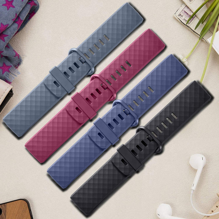 4 Pack Bands Compatible for Fitbit Charge 4 / Fitbit Charge 3 and Charge 3 Se, Silicone Replacement Wristbands for Women Men, Wine Red, Black, Blue, Blue Grey, Small