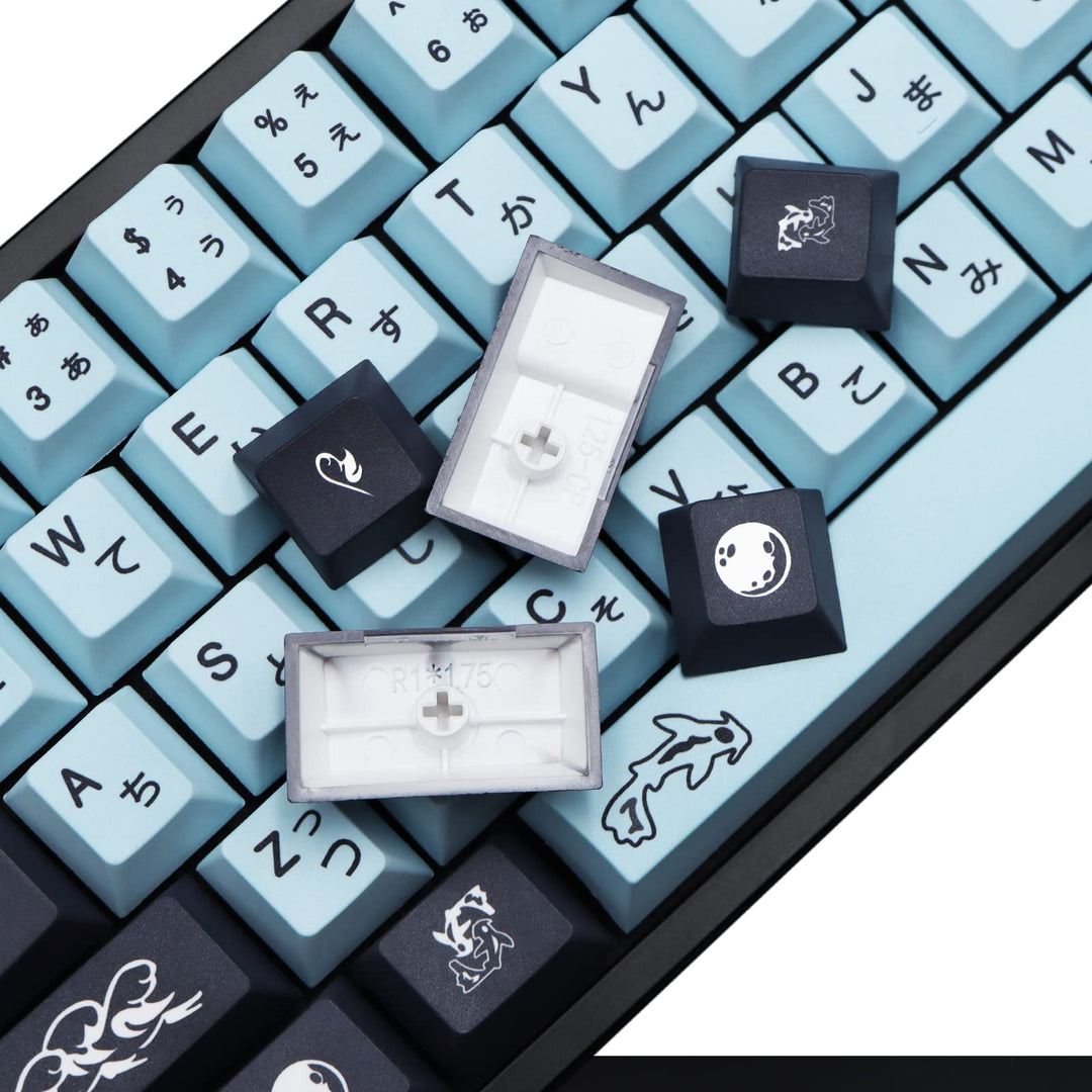 MIZHU Keycaps, 136 Set Keycaps MIZHU for Gaming Keyboard, PBT Cherry Profile Dye Sublimation Keycaps Sky Blue Japanese Font for Gateron Kailh Cherry MX 104/87/74/61 60 Keyboard