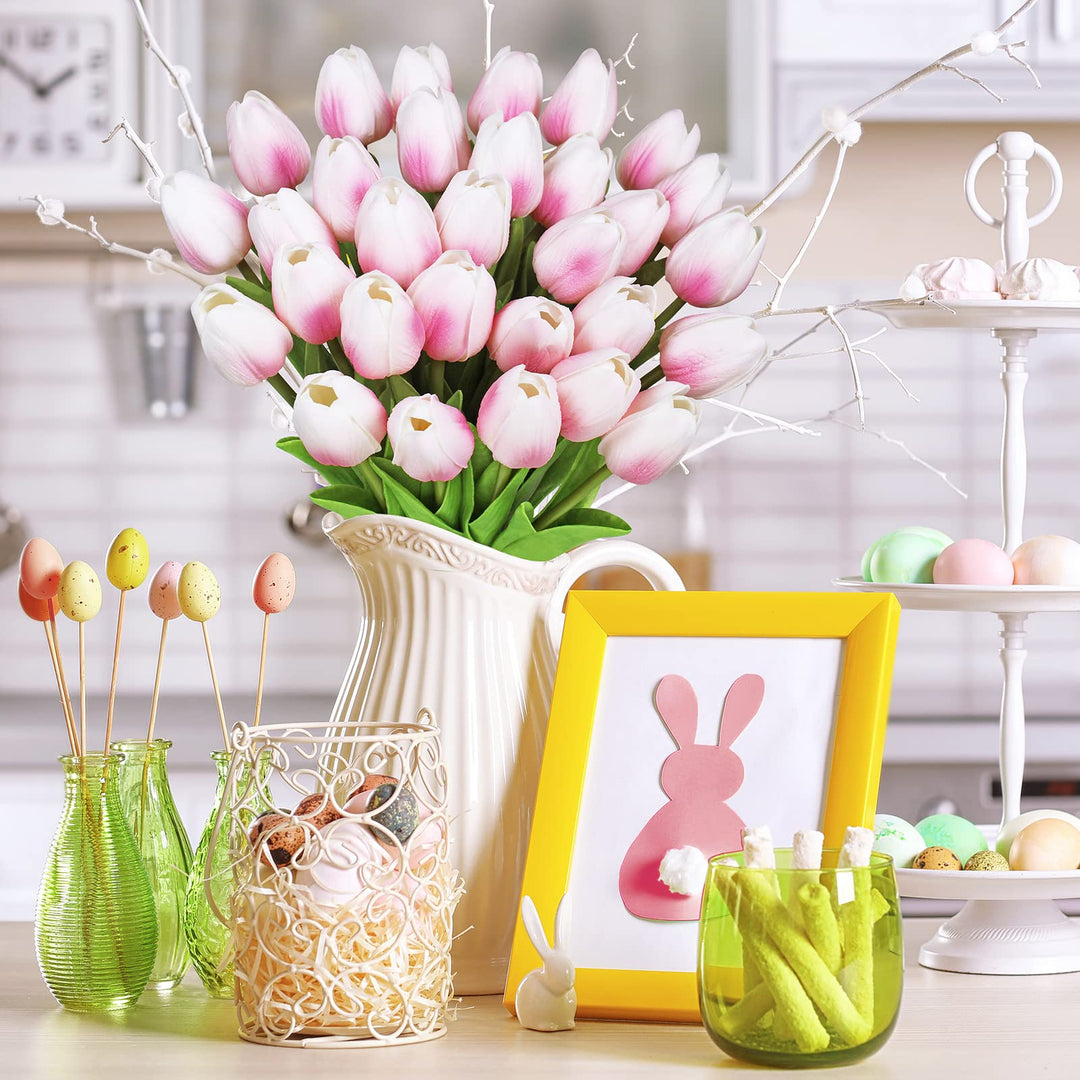 20 Pcs Artificial Pink Tulips Flowers Faux Tulip Stems PU Real Touch Tulips for Easter Spring Wreath Floral Arrangement Centerpiece Wedding Bouquets Baby Shower Decoration 14 Tall