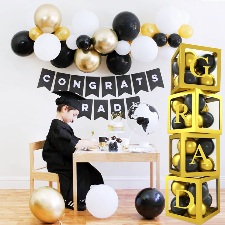 Gold Transparent Balloon Boxes with 30 Letters, includes A-Z and BABY Letters for Girl Boy Baby Shower Boxes Decorations,Sunflower Birthday,DIY Name Combination, Birthday Party Decorations