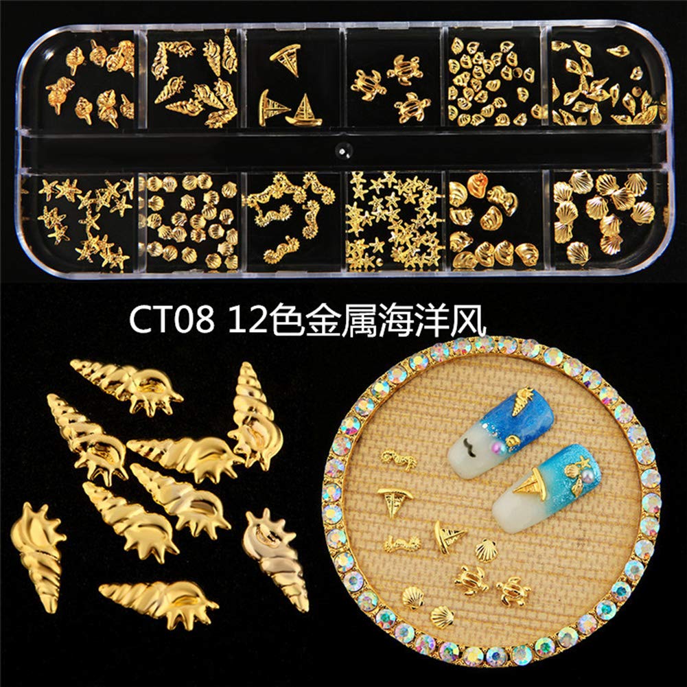 WOKOTO 4 Boxes Hollow Metal Nail Studs Rose Gold Silver Geometry Nail Charm Kit 3D Nail Art Jewelry Decoration With 1Pc Tweezers And Picker Pencil