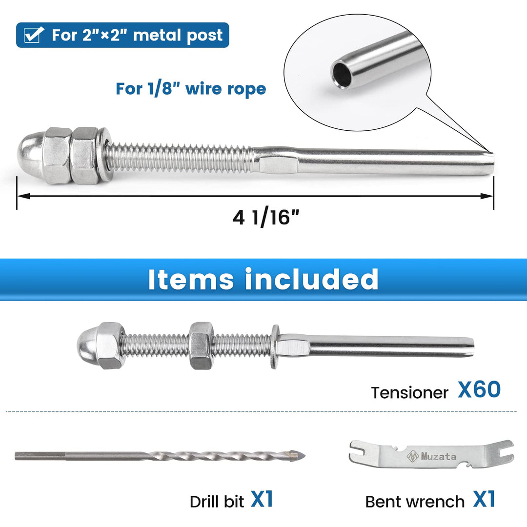 Muzata 60 Pack Cable Railing Kit Hand Swage Threaded St
