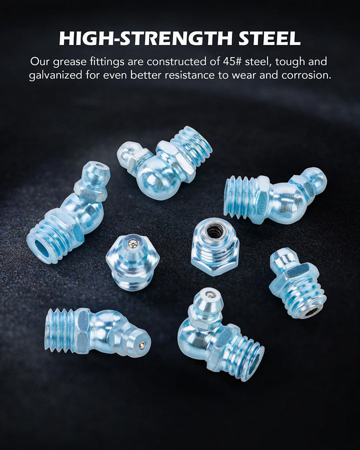 230pc SAE &amp; Metric Grease Fittings Kit Hydraulic Grease Zerk Assortment: 1/4 1/8 M6 M10 Straight 45 90 Degree Zerks Galvanized Steel Set for Replacing Missing or Broken Zerk Grease Fittings