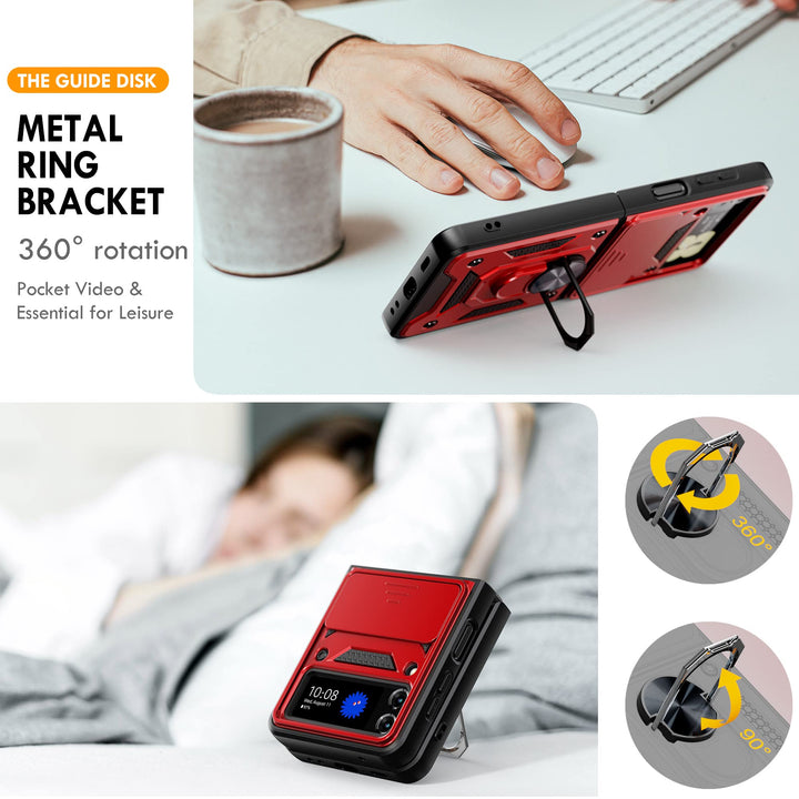 AKABIKE 10 Cent Z Flip4/3 Heavy Duty Shockproof Cam Shield Armor Case with Kickstand Ring Holder for Samsung Galaxy Z Flip 4 5G (2022)/ Z Flip 3 5G (2021), Drop Tested, TPU & PC Combination(Red)
