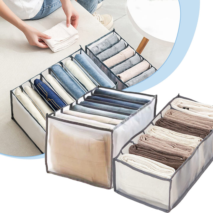 2PCS Clothes Organizer For Folded Clothes, 7 Grids Wardrobe Clothes Organizer Portable Closet Organizers Clothes Drawer Mesh Separation Box for Jeans, Leggings, Underwear, Socks, Skirts, T-Shirt