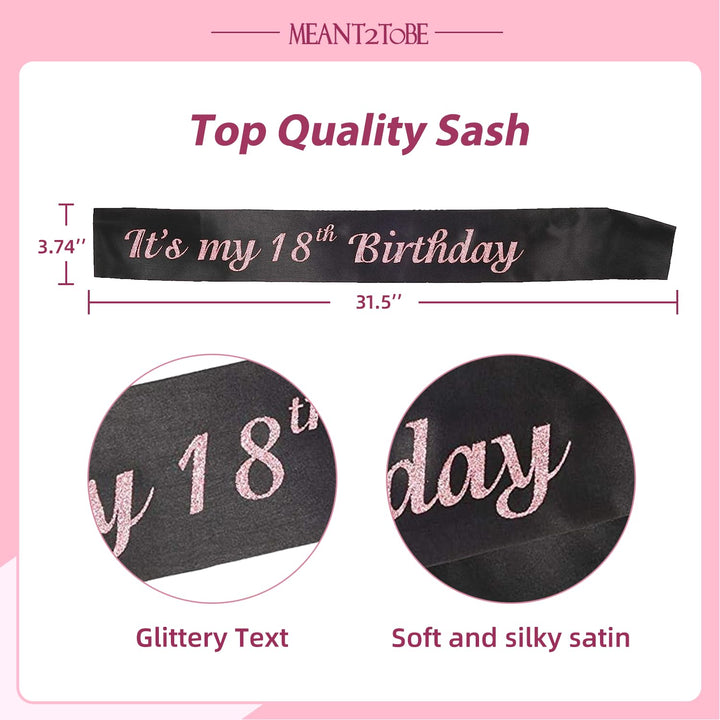18th Birthday Sash and Tiara for Women - Fabulous Set: Glitter Sash + Gravity Rhinestone Pink Premium Metal Tiara, 18th Birthday Gifts for Women Party