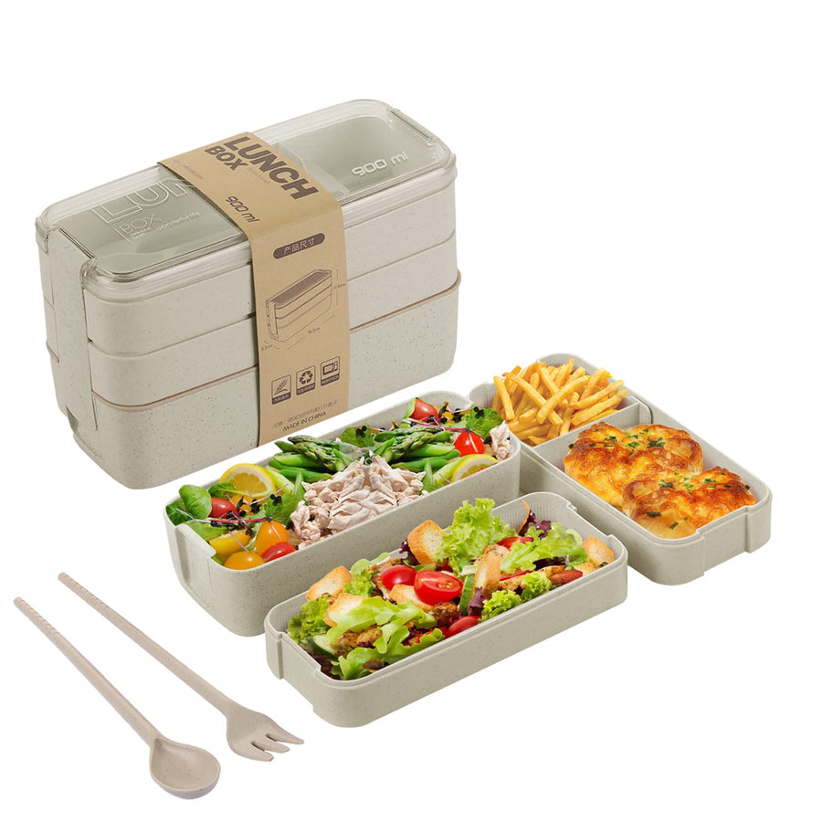 Bento Box for Adults, 3-In-1 Meal Prep Container, 900ML