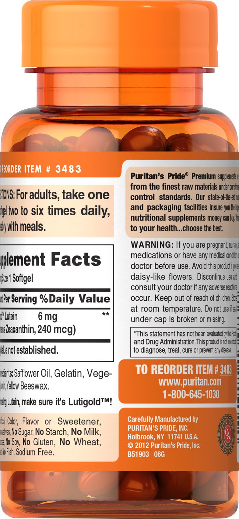 Puritan's Pride Premium Lutigold Lutein Carotenoid 