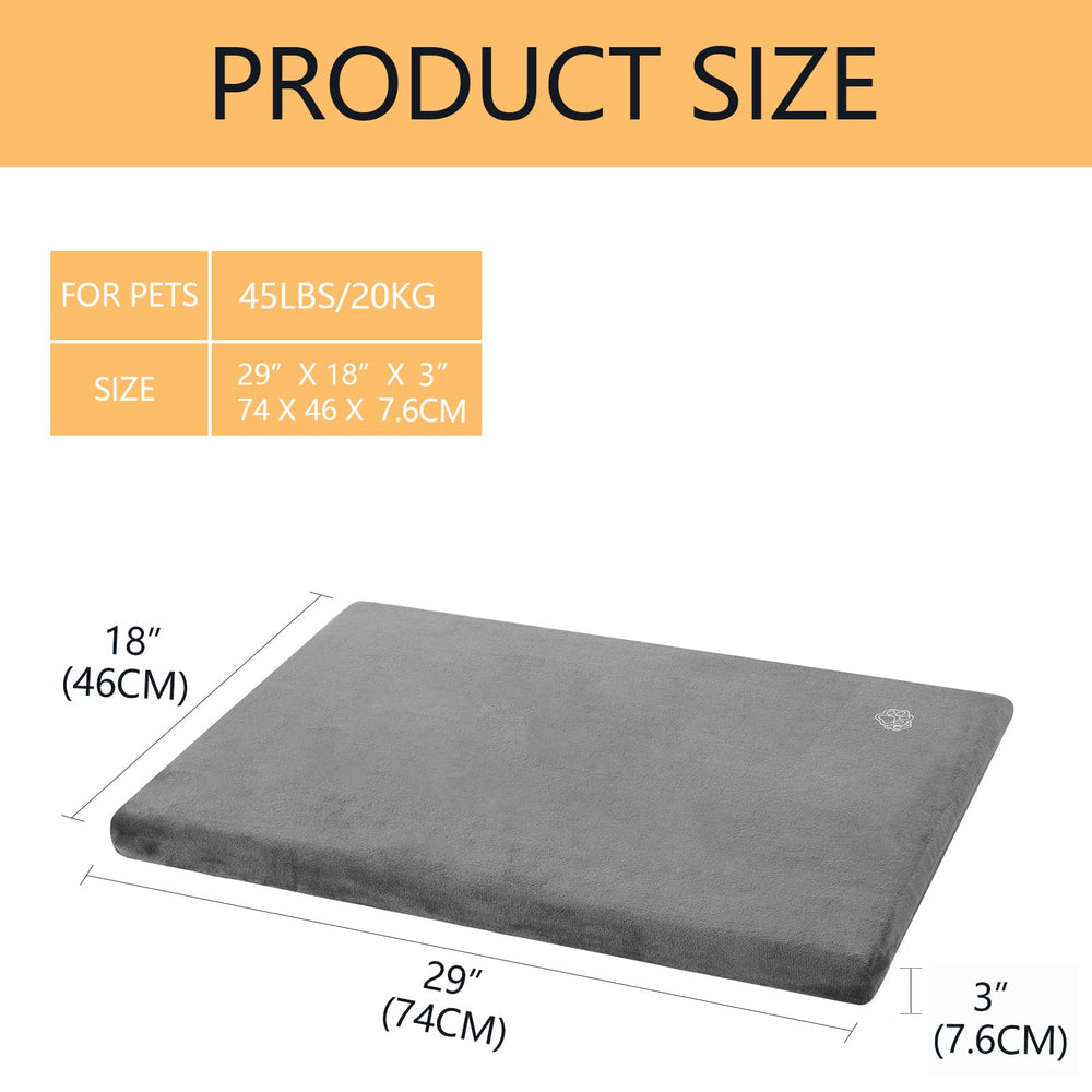 Stylish Dog Bed Mat Dog Crate Pad Mattress Reversible (Cool & Warm), Water Proof Linings, Removable Machine Washable Cover, Firm Support Pet Crate Bed for Small to XX-Large Dogs, Grey