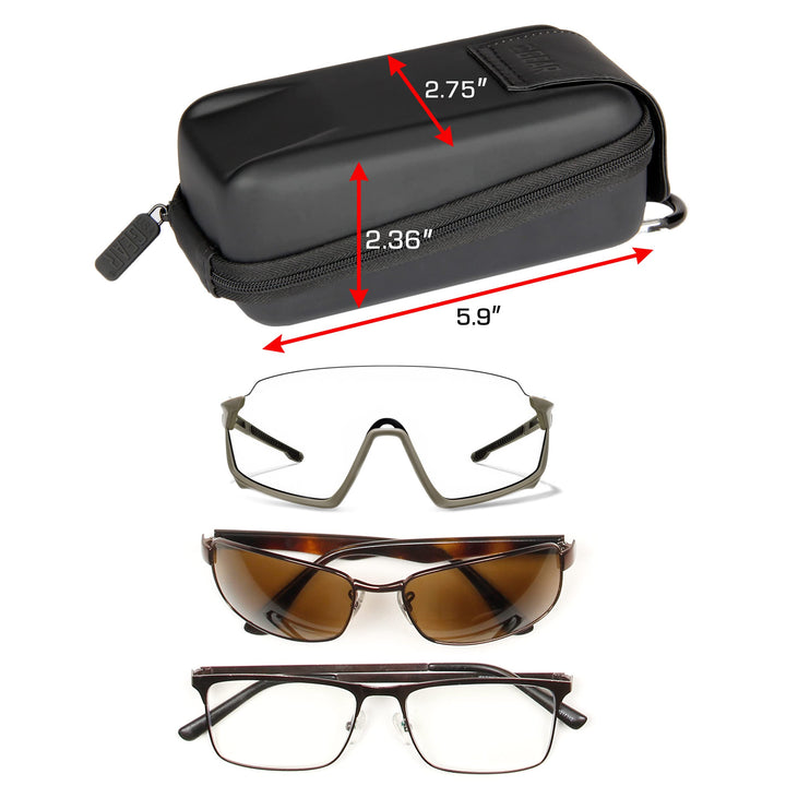 Glasses Case Semi Hard Shell - Sunglasses Case/Safety Glasses Case Compatible with Sunglasses, Safety Glasses and More - Rugged Hard Glasses Case with Belt Loop and Carabiner - Black