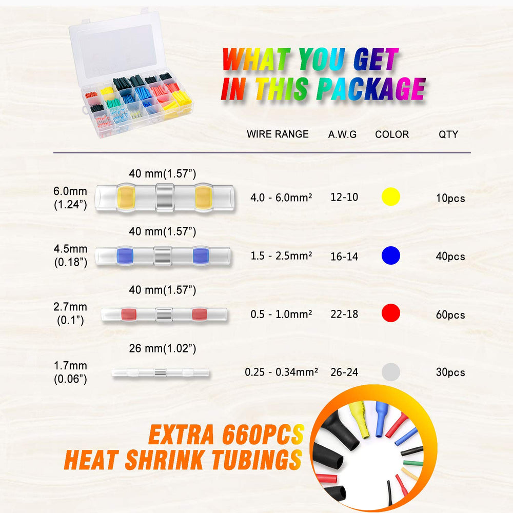 800PCS Solder Seal Wire Connectors & Heat Shrink Tubings - Insulated Waterproof Electrical Butt Terminals & Shrink Wrap Tubes with Case