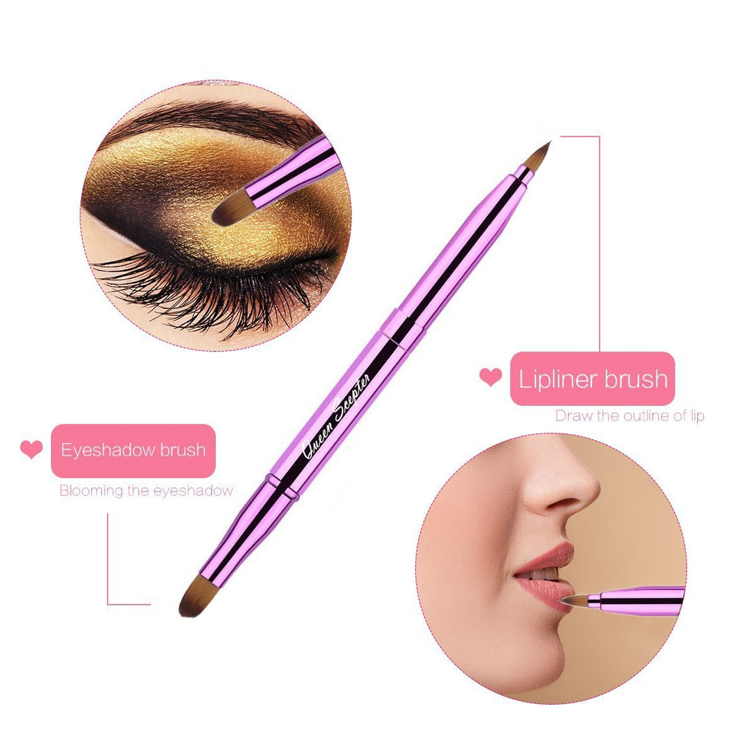 2 Pieces Retractable Eyebrow Lip Brush Soft Eyelash Makeup Brush Set With Cap Concealer Eyeliner Travel Cosmetic Brushes
