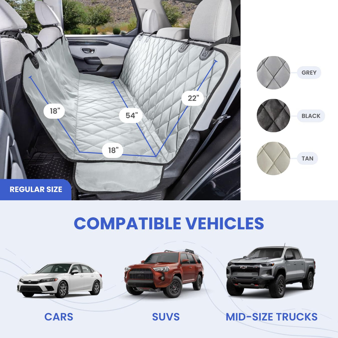 Dog Backseat Cover with Hammock for Cars, SUVs, and Trucks – Waterproof Layers, Nonslip Seat Protector, Durable Nylon Clips, K9 Shield with Heavy Duty Thread, (Regular, Black)