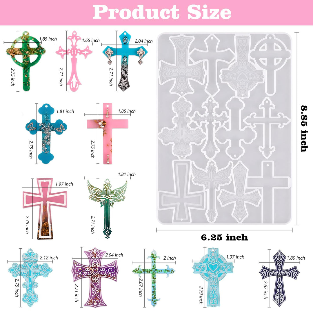 Cross Silicone Resin Molds, 12 Cavity Epoxy Resin Keychain Molds for DIY Craft Necklace Jewelry Pendant Making