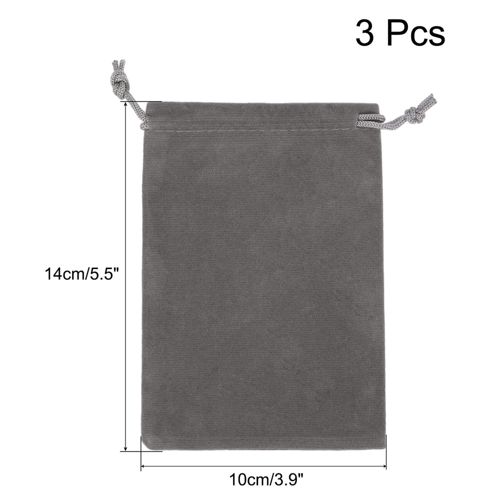 14x10cm Microfiber Pouch, 3Pcs Soft Storage Drawstring Gift Bag for Glasses Wedding, Gray