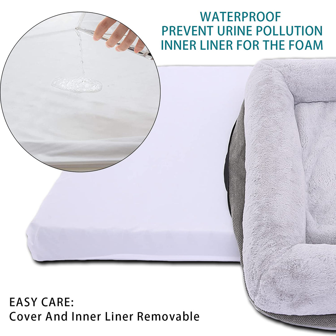 Orthopedic Dog Bed for Large Dogs, Bolster Sides Dogs Sofa Bed with Removable Washable Cover &amp; Non-Skid Bottom, Soft Pet Bed with Egg Foam Dog Couch for Sleeping, 40 x 28 Inch, Gray