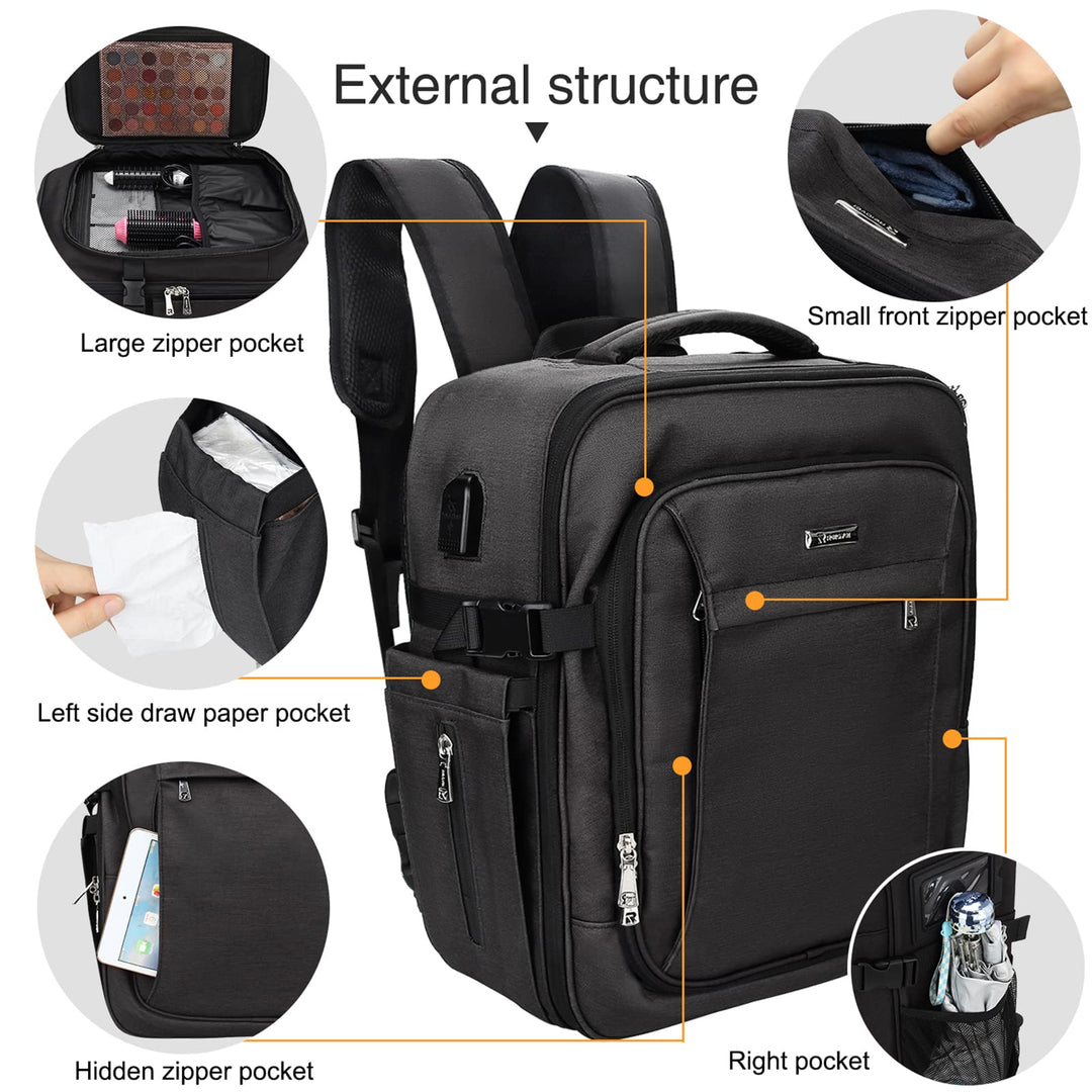 Makeup Backpack, Professional Makeup Case Extra Large Travel Train Case Makeup Bag for Women Cosmetic Organizer, Makeup Brush Storage Holder, Makeup Artist Kit, with Adjustable High Dividers