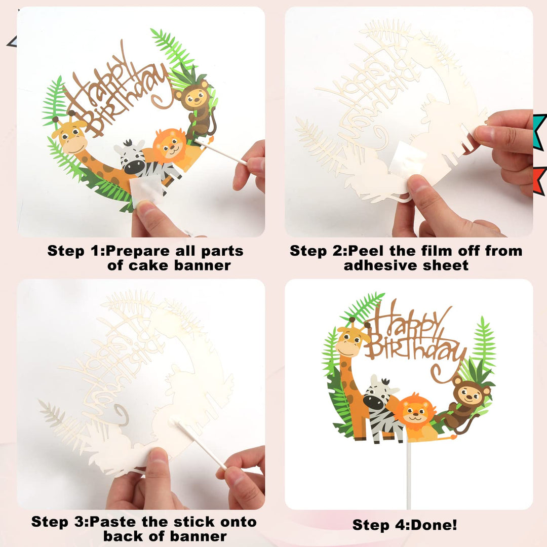 36pcs Safari Animal Cake Toppers,Jungle Animal Birthday Cupcake Topper Banner for Kids Birthday Party Baby Shower Decoration Supply