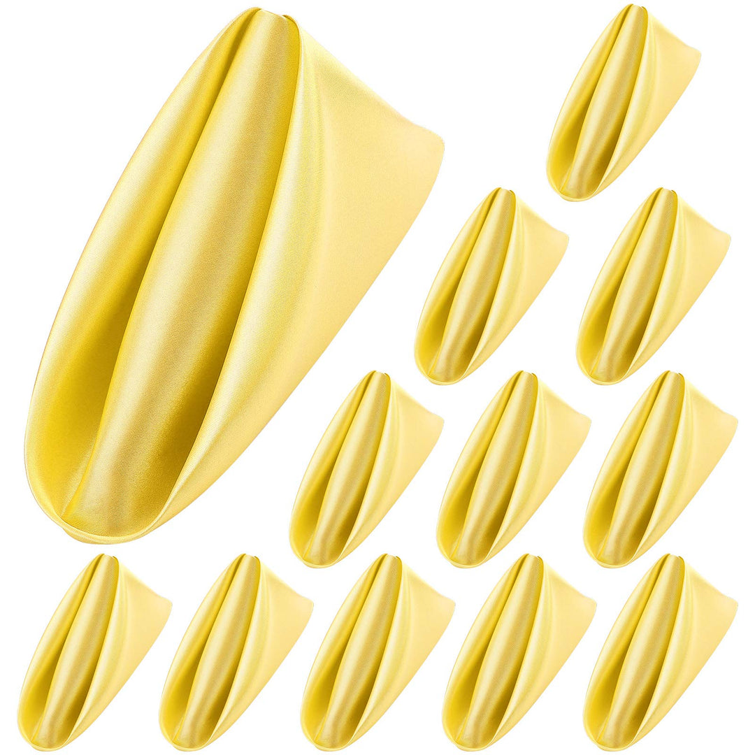 ANECO 12 Pieces Satin Napkins Soft Dinner Napkins Square Table Napkins 17 x 17 Inches for Restaurant Weddings Party Dinner Decoration (Pastel Yellow)