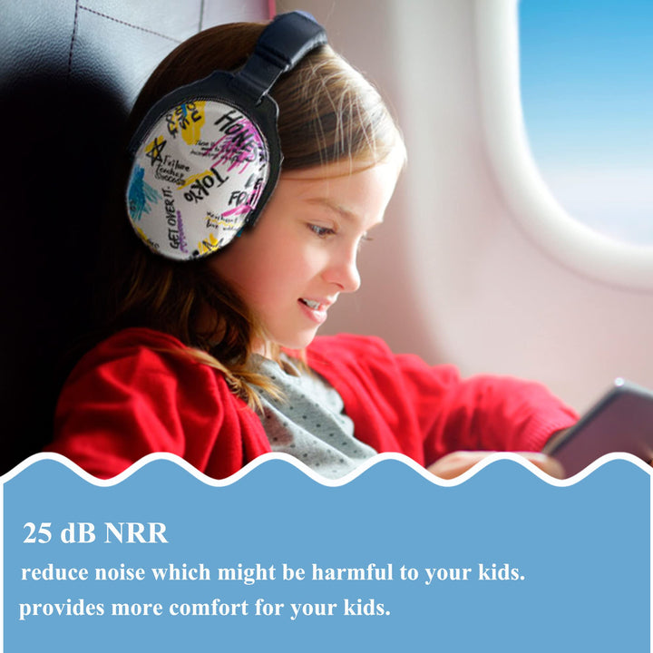 Kids Ear Protection Safety Ear Muffs, NRR 25dB Noise Reduction Children Earmuffs, Hearing Protectors for Sleeping, Studying, Airplane, Concerts, Fireworks - Graffiti with Black Band