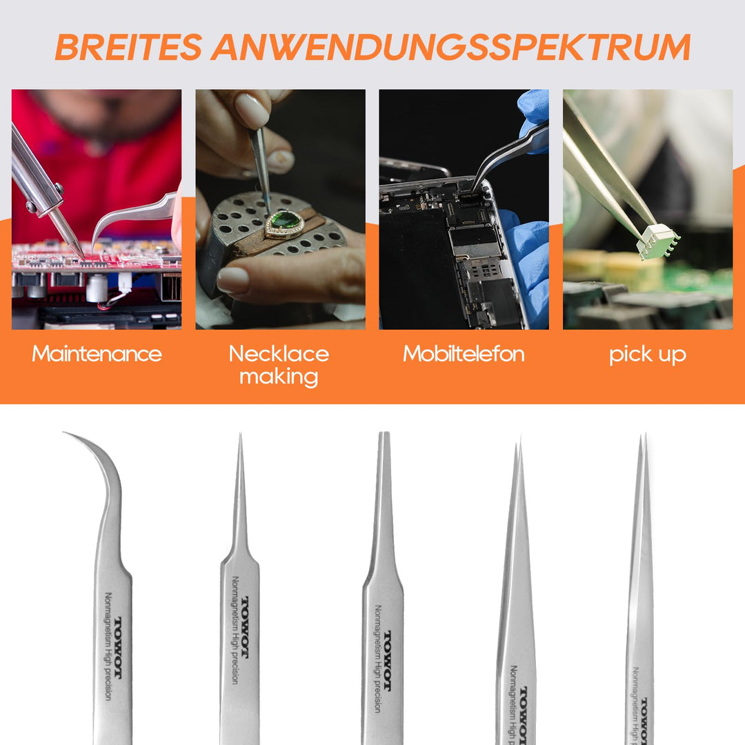 Precision Tweezers, Stainless Steel Eagle Beak Tweezers for Craft, Electronics, Soldering, Experimental Work, Jewelry-Making, Non-Magnetic Curved Tweezers