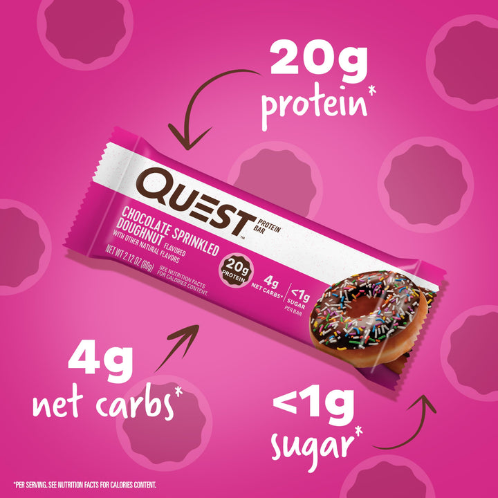 Chocolate Sprinkled Doughnut Protein Bars, High Protein, Low Carb, Gluten Free, Keto Friendly, 12 Count