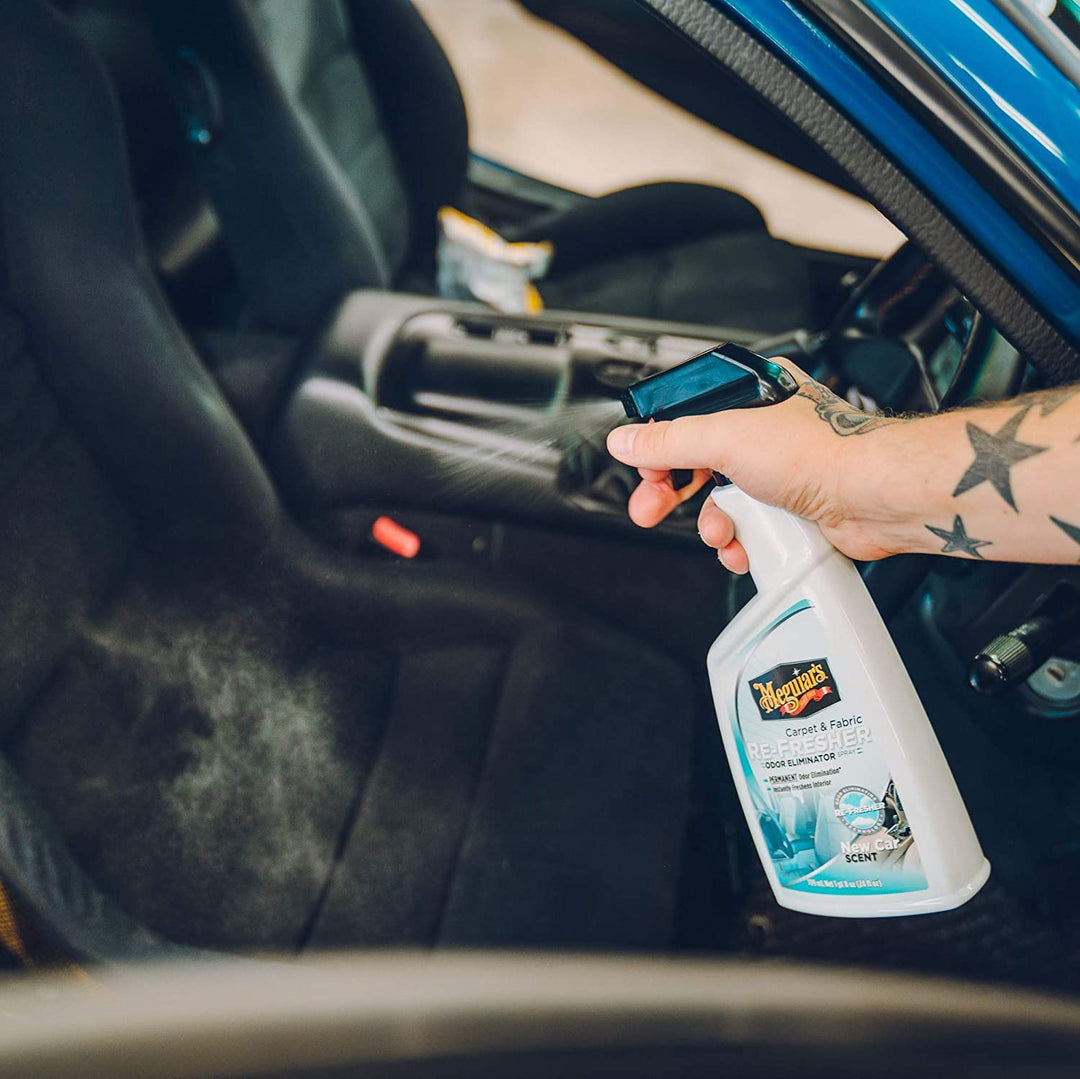 Meguiar’s Carpet &amp; Cloth Re-Fresher Odor Eliminator Spray - Interior Fabric Odor Eliminator - Permanently Eliminates Odors &amp; Freshens Fabrics in your Car, Easy to Use Trigger Spray, 24 Oz