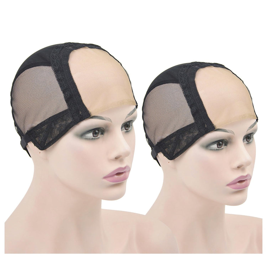 2 Pieces Black 4X4 Inch U Part Swiss Lace Wig Cap with Adjustable Straps on the Back Glueless Hairnets Lace Wig Cap for Making Wigï¼Ë†Black Mï¼â€°