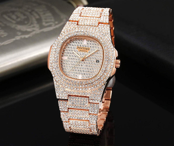 Mens Diamond Watches Luxury Unisex Silver Gold Iced-Out Bling CZ Crystal Fashion Quartz Stainless Steel Women&#39;s Wristwatches