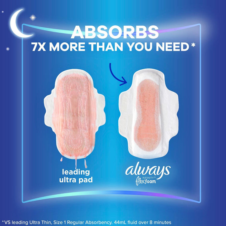 Always Infinity Feminine Pads for Women, Size 4 Overnight Absorbency, Multipack, with Flexfoam, with Wings, Unscented, 26 Count x 3 Packs (78 Count Total)