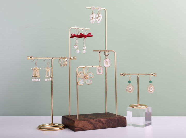 Gold Metal 2pcs T Bar Earring Display Stand, Jewelry Holders for online store Retail photography propsGold- Round Base 2pcs Height 3 and 6.1