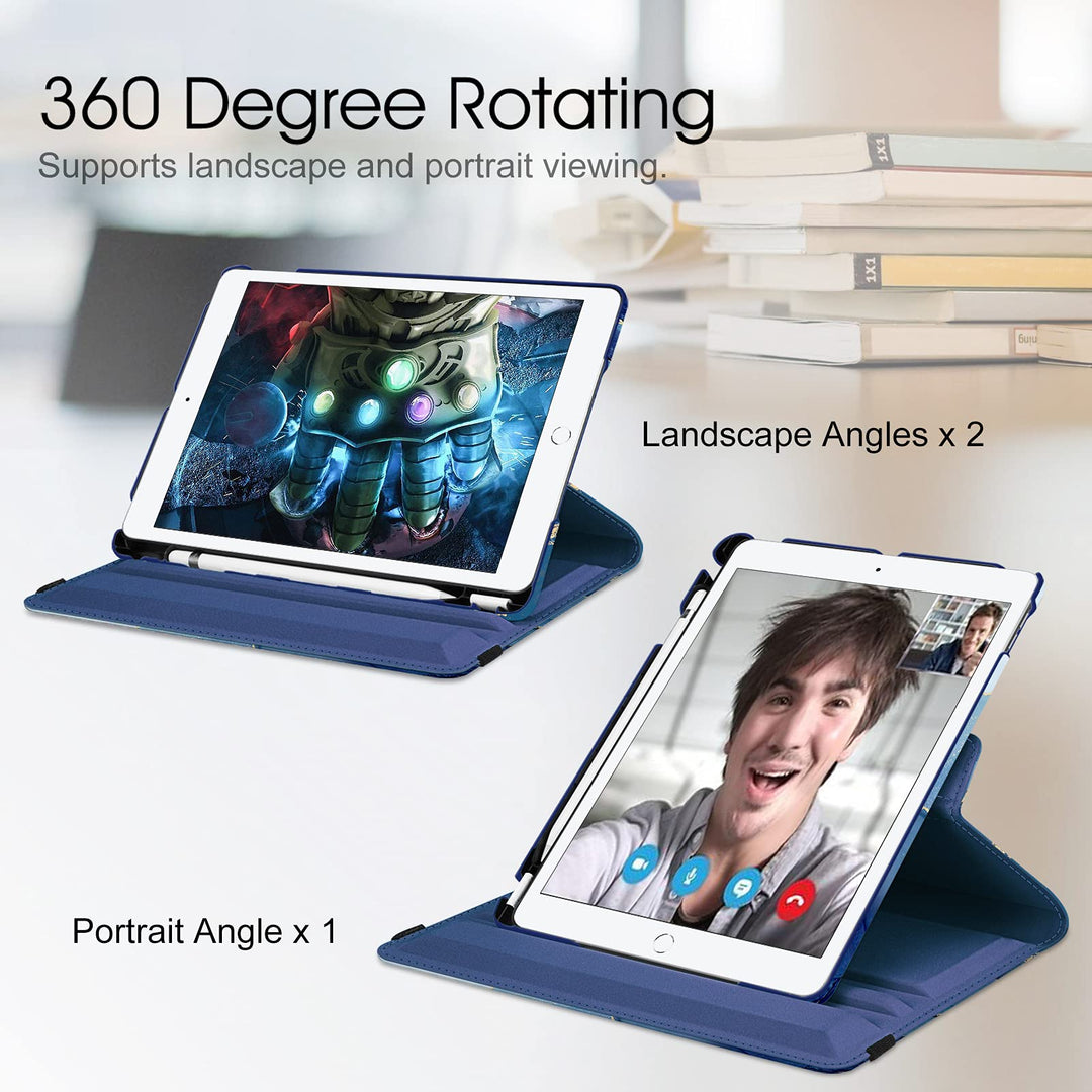 Rotating Case for iPad 9th Generation (2021) / 8th Generation (2020) / 7th Gen (2019) 10.2 Inch - 360 Degree Rotating Stand Cover with Pencil Holder, Auto Wake Sleep, Ocean Marble