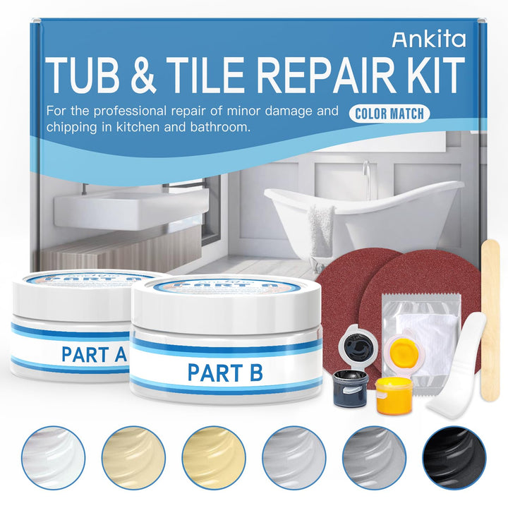 Fiberglass Tub Repair Kit (Color Match), 3.7oz Fiberglass Shower, Porcelain Sink and Acrylic Bathtub Repair Kit, Quick to Fix Cracks, Chips, Dents, Holes on Bath Tub &amp; Toilet, Almond/Biscuit/Bone
