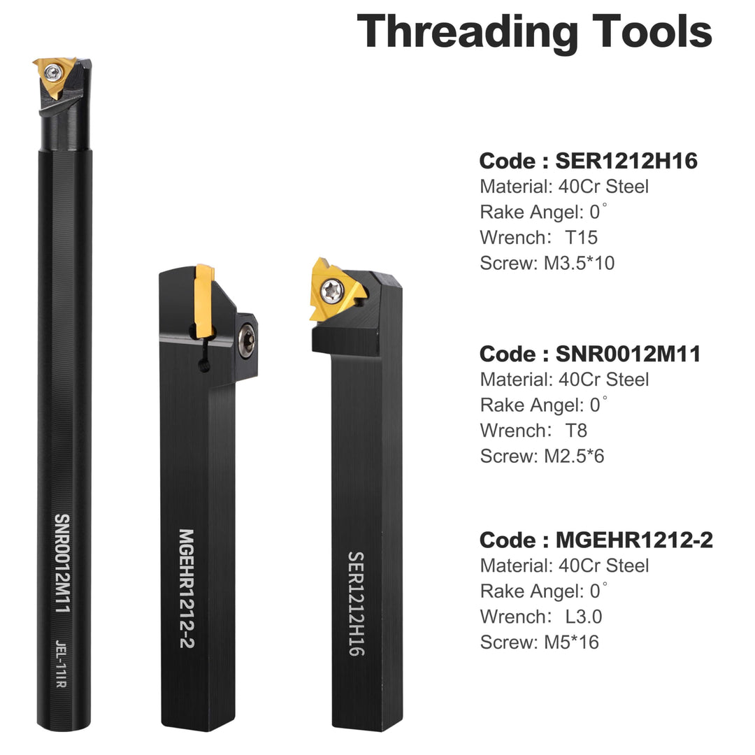 Metal Lathe Cutting Tools - 7PCS 1/2 Indexable Lathe Turning Tool with 14pcs Indexable Carbide Inserts for Turning Grooving Boring Cutting Threading