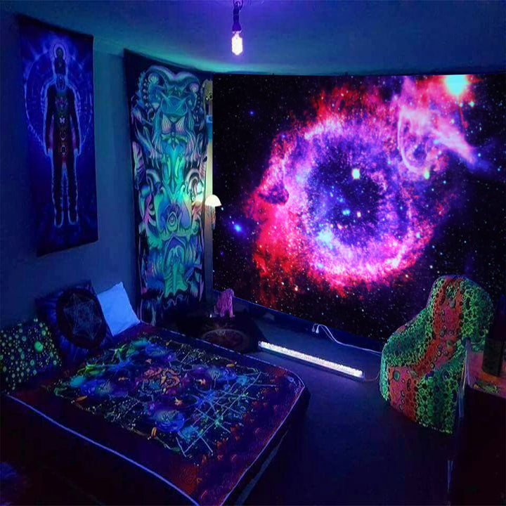 Blacklight Space Tapestry Galaxy Eye Tapestry Wall Hanging For Bedroom Aesthetic Psychedelic Tapestry Glow in The Dark(50*60(130*150cm))