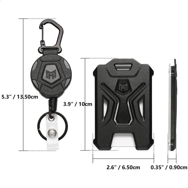 Retractable Badge Holder, Heavy Duty Carabiner Keychain, Tactical ID Card Holder with 31.5 Retractable Badge Reel, Black