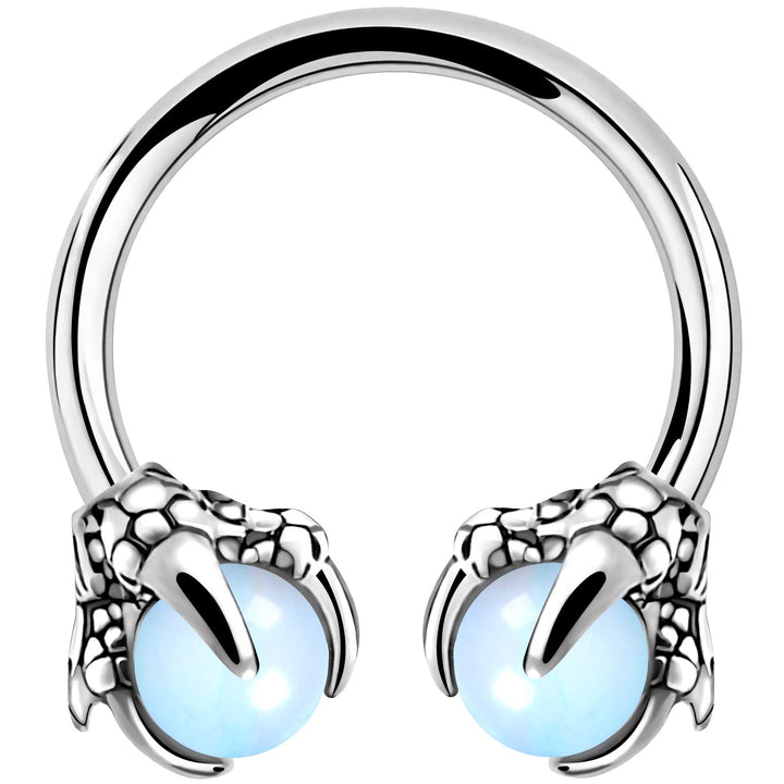 316L Surgical Steel Circular Earrings Two White Opals Surrounded by Dragon Claws Cartilage Earing Ear Body Piercing Jewelry Helix Earrings Piercing…