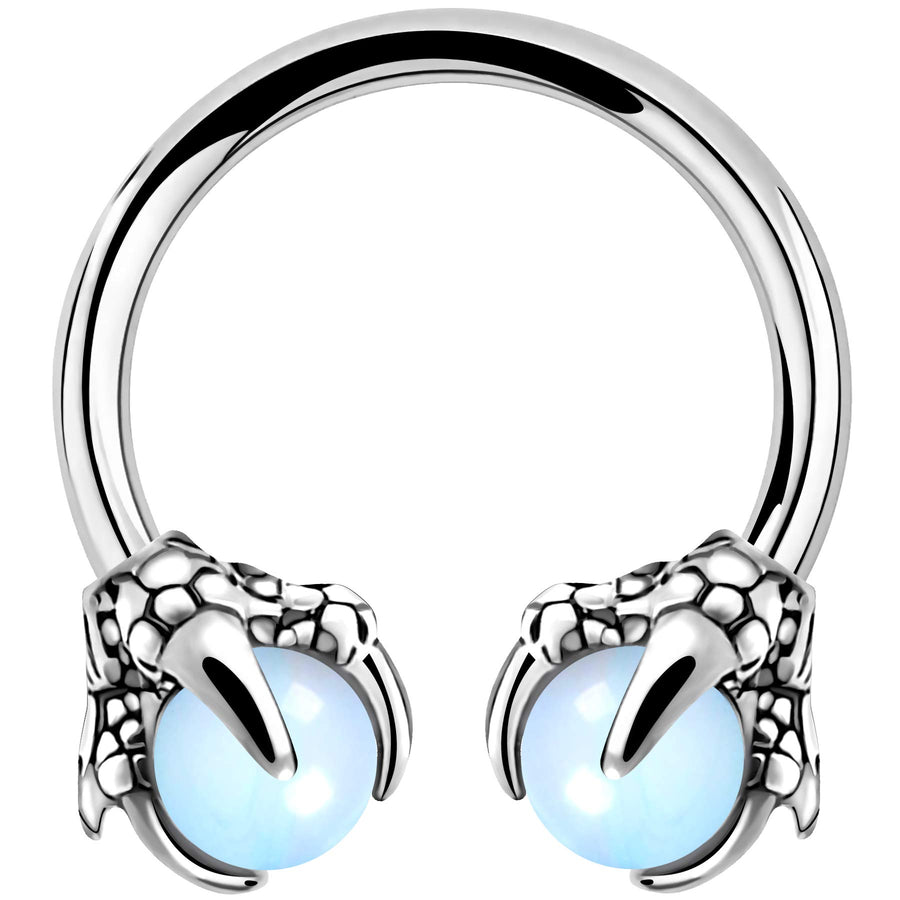 316L Surgical Steel Circular Earrings Two White Opals Surrounded by Dragon Claws Cartilage Earing Ear Body Piercing Jewelry Helix Earrings Piercing…