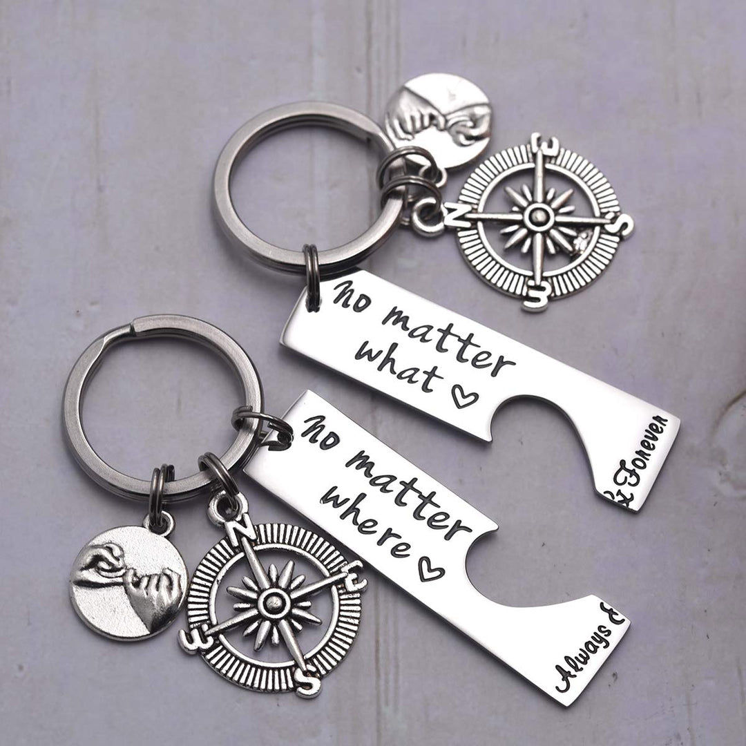 No Matter What No Matter Where Keychain Best Friend Long Distance Friendship Relationship Gift Polished Finish Set of 2